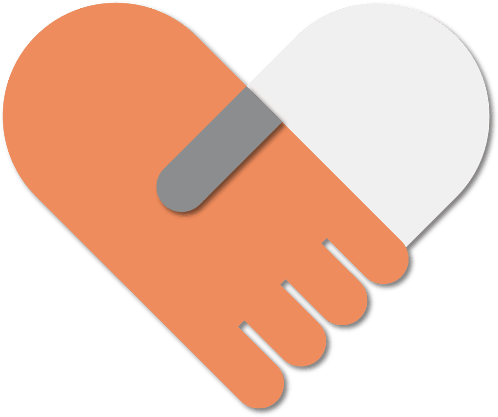 Icon of holding hands. The hands also mimic the shape of a heart.