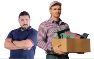 Employee leaving a roofing business with a box