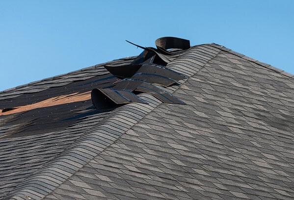 Damaged roof shingles