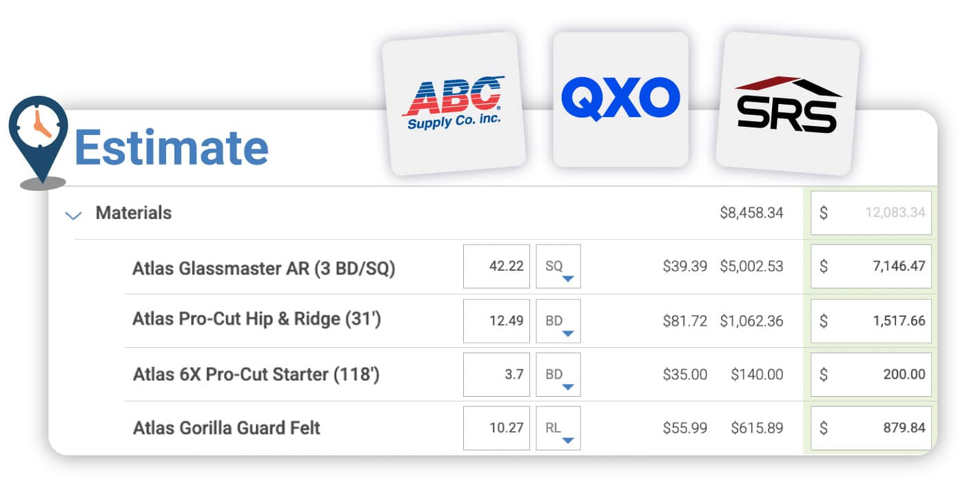 Versatile contractor estimating software dashboard showcasing material costs and project estimates.