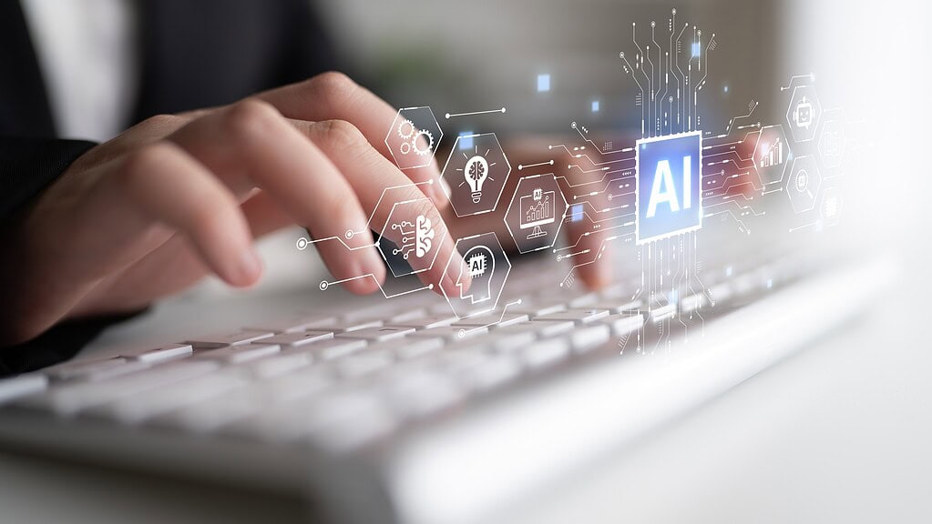 person typing with AI features showing